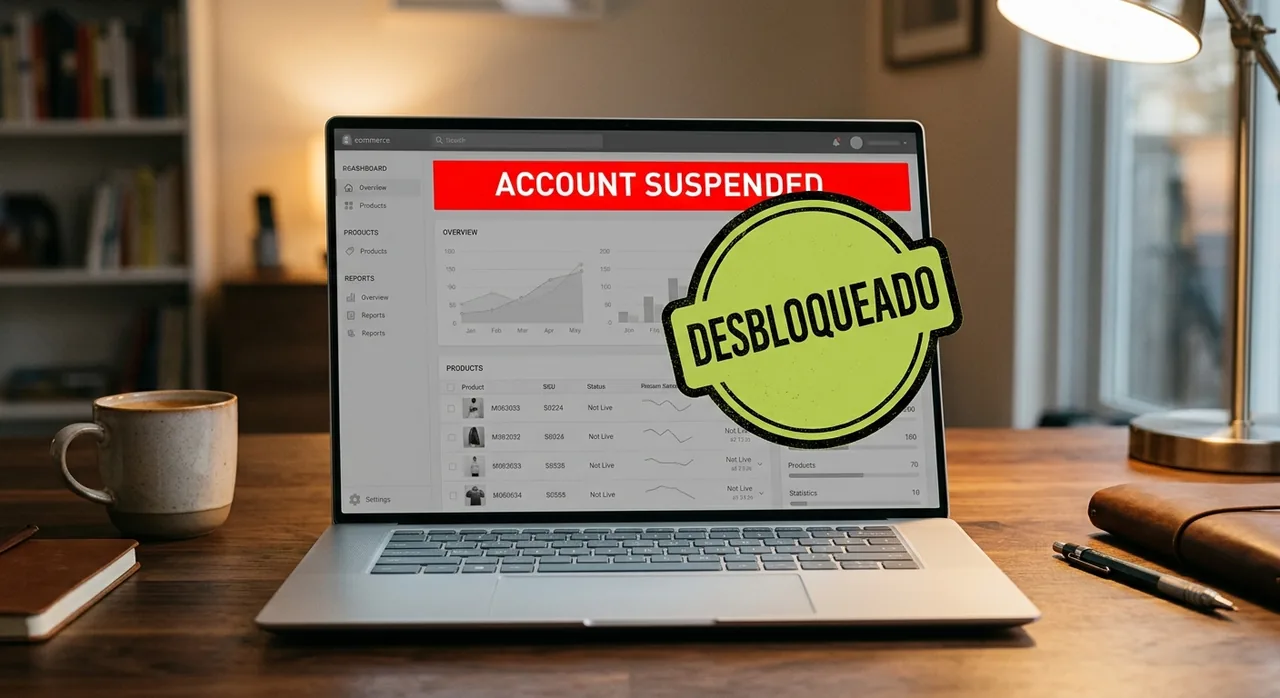 Ecrã do Google Merchant Center com aviso de conta suspensa