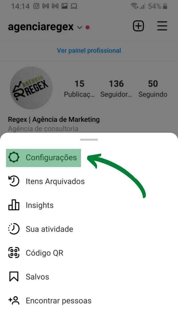 configurações instagram