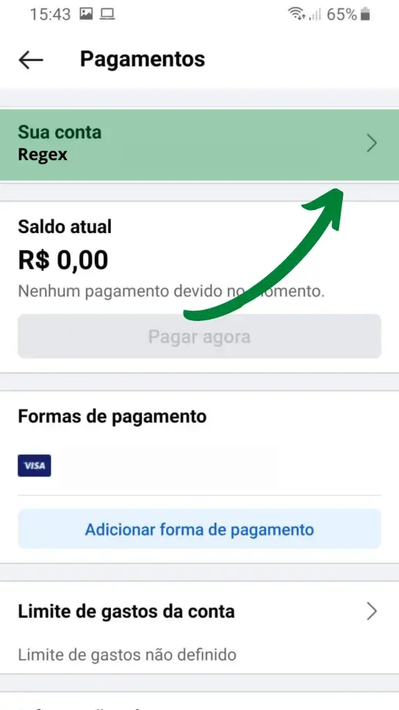 conta de pagamento instagram
