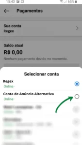 selecione conta anúncios Instagram
